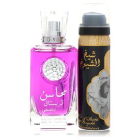 Lattafa mahasin crystal violet by Lattafa 3.4 oz Eau De Parfum Spray With 1.7 Oz Deodorant Spray (Unboxed) for Women