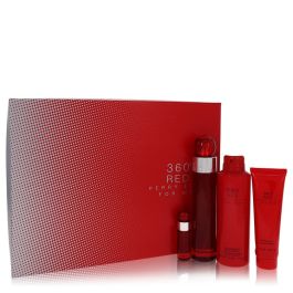 Perry Ellis 360 Red by Perry Ellis Gift Set -- 3.4 oz EDT Sp + .25 oz Mini  EDT Sp + 3 oz Shower in Tube Box for Men 